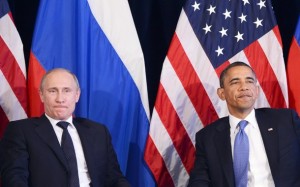 US President Barack Obama (R) and Russian President Vladimir Putin hold a bilateral meeting in Los Cabos, Mexico on June 18, 2012 on the sidelines of the G20 summit. Obama and President Vladimir Putin met Monday, for the first time since the Russian leader's return to the presidency, for talks overshadowed by a row over Syria. The closely watched meeting opened half-an-hour late on the sidelines of the G20 summit of developed and developing nations, as the US leader sought to preserve his "reset" of ties with Moscow despite building disagreements. AFP PHOTO/Jewel Samad